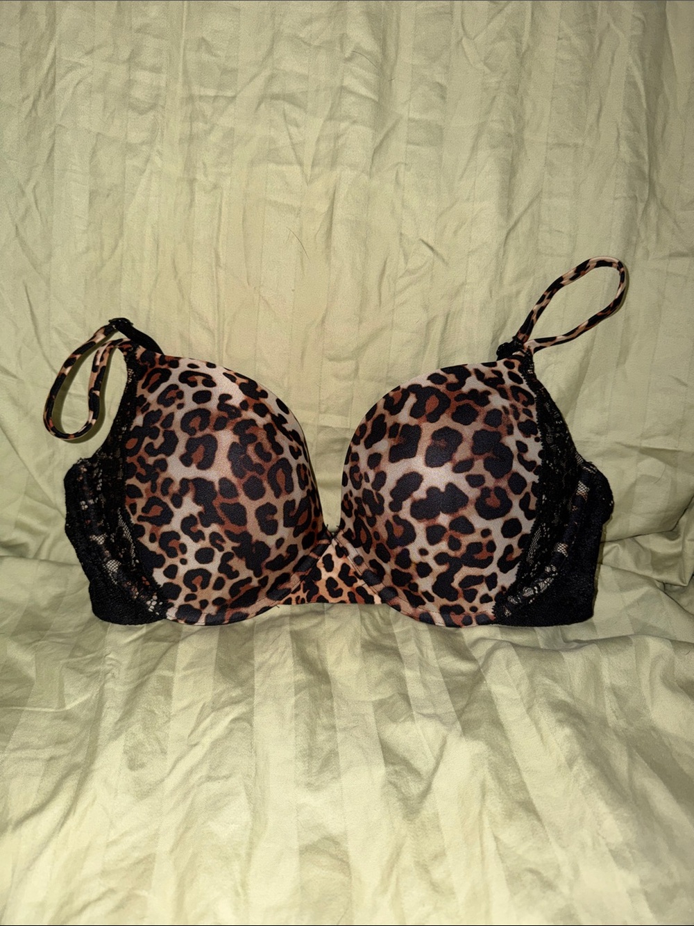 Secret Treasures Leopard Print Push-Up Bra with Black Lace